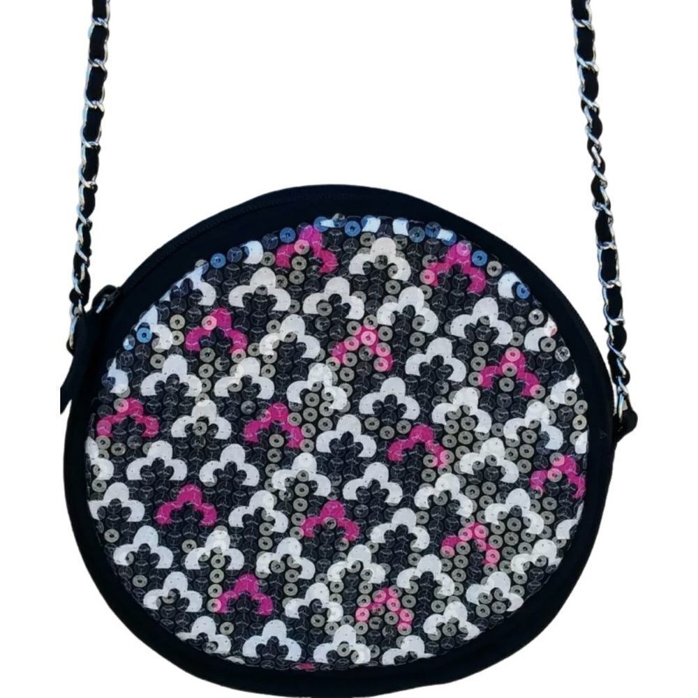 Vera Bradley Shimmer Evening Bag Round Crossbody Sequin Canterberry Magenta NWOT